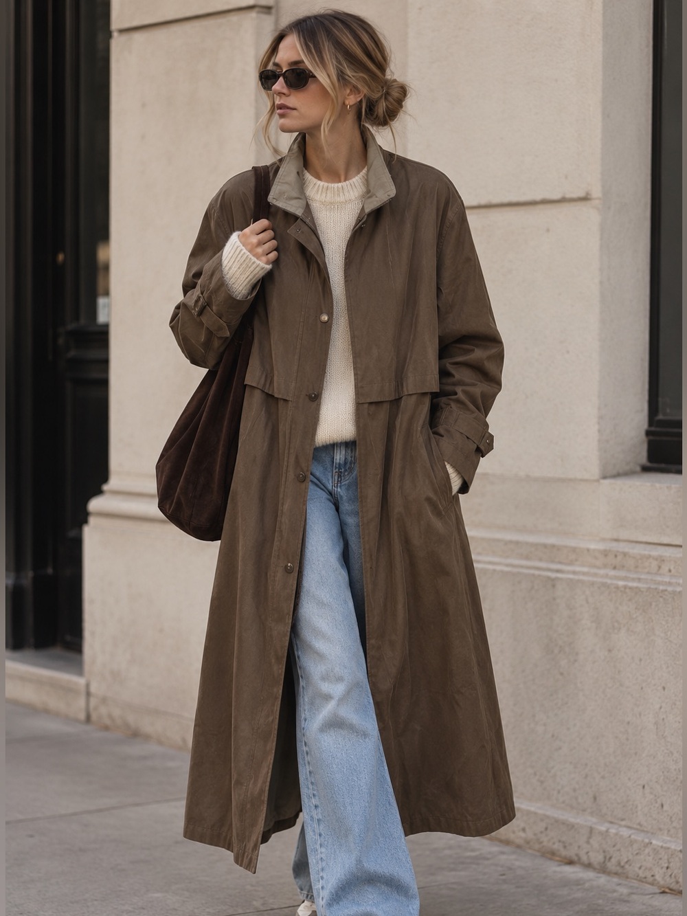 Vintage Fleet Street Brown Trench Coat Oversized Long Minimalist Jacket